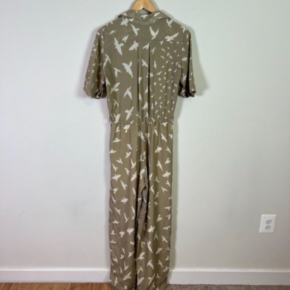 Corey Lynn Calter Anthropologie Tan Bird Button Down Short Sleeve Jumpsuit Women - Picture 4 of 8